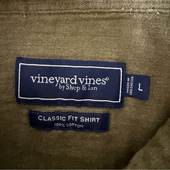 Vineyard Vines by Shep & lan Shirt Mens Sz L Olive Green Classic Fit Lined Outdo - Picture 8 of 11